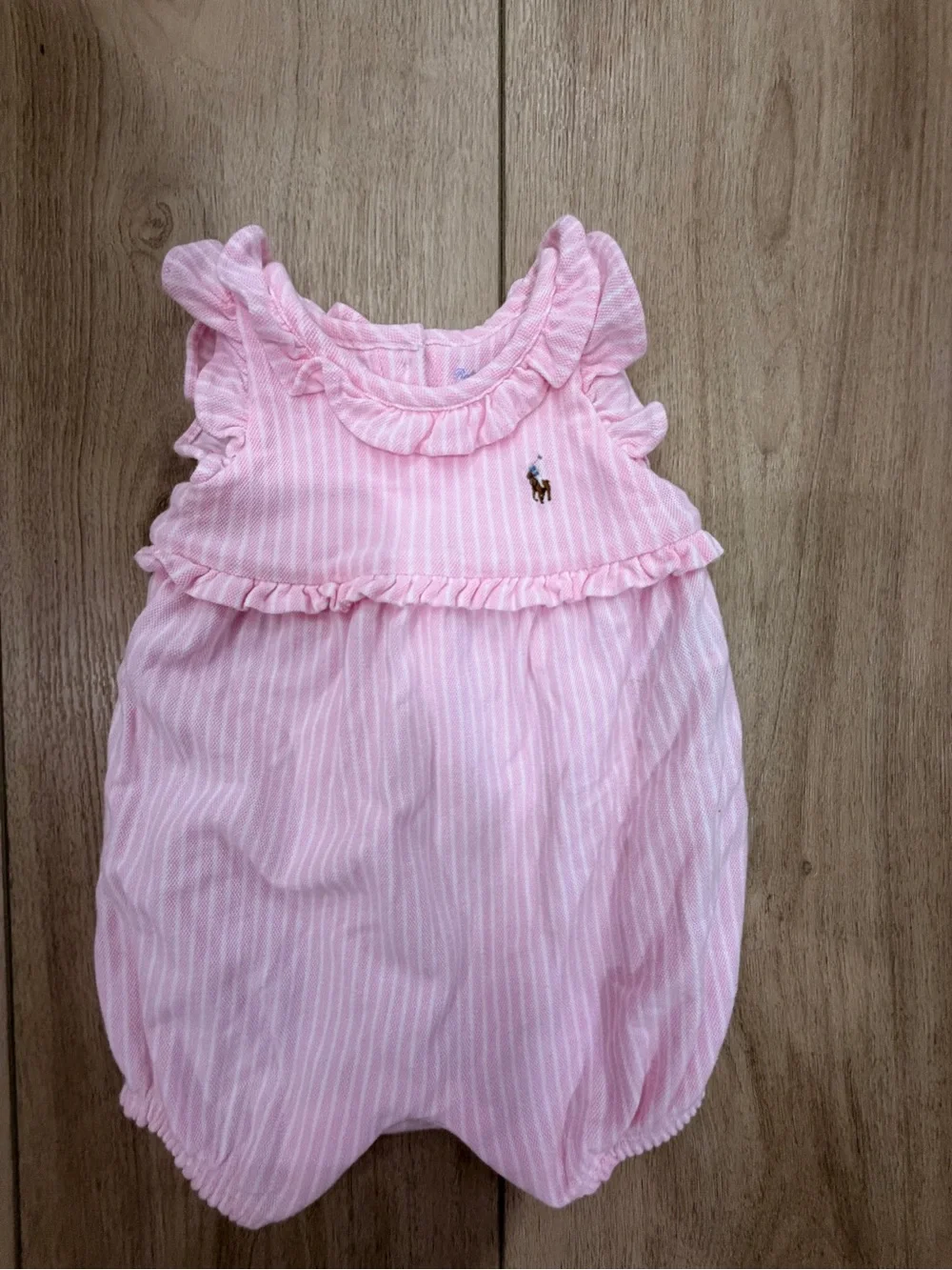 Ralph Lauren Light Pink Striped Baby Bubble Romper